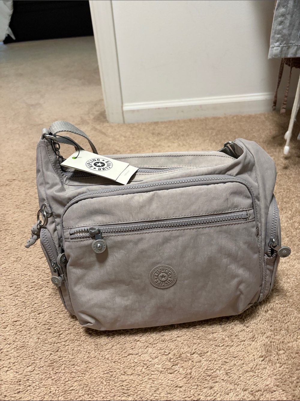 Kipling Gray Multi-Pocket Messenger Crossbody Bag
